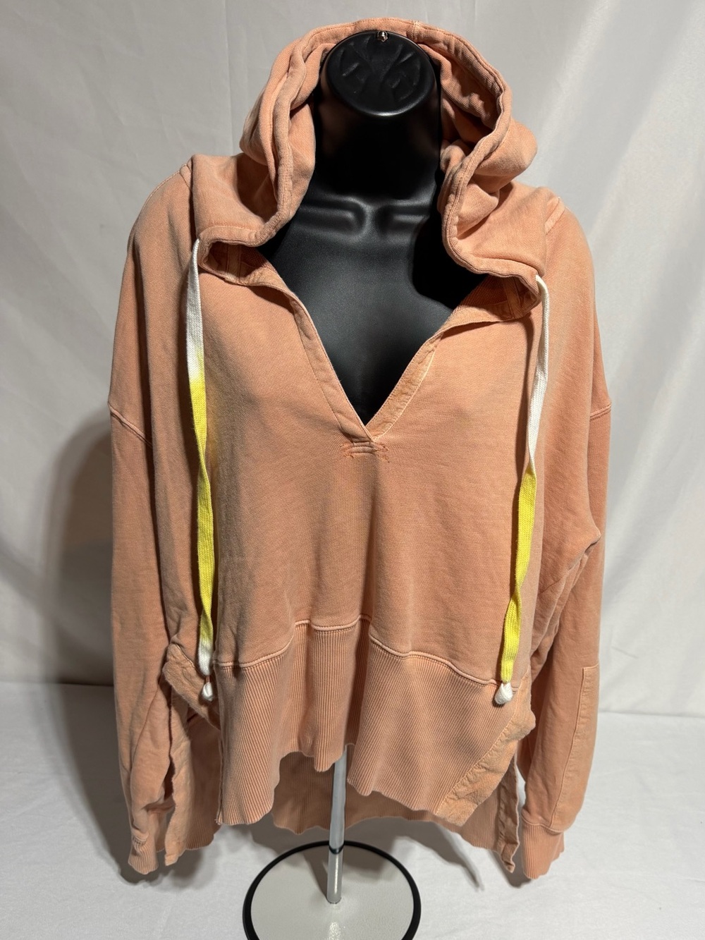 Saturday Sunday Anthropologie Peach Hooded Pullover V-Neck Sweatshirt Sz Large